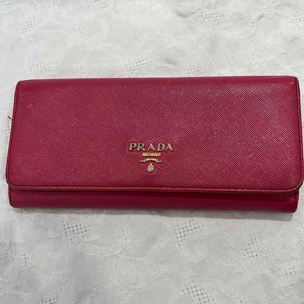 Prada Large Saffiano Leather Wallet in deep pink